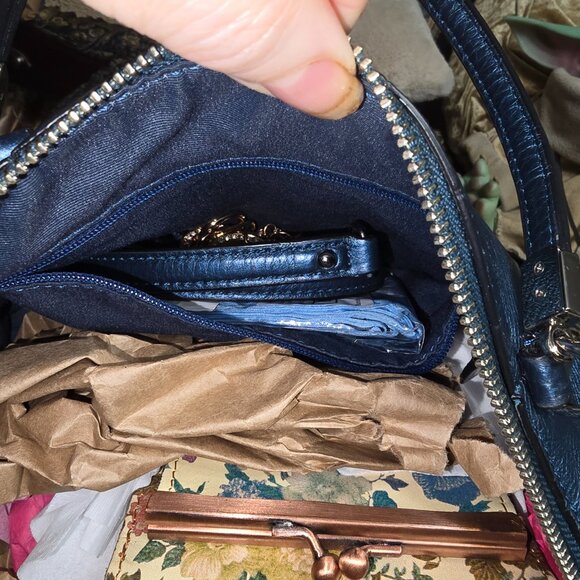 Coach Madison Small Kelsey Blue Metallic Leather Satchel - Picture 7 of 10